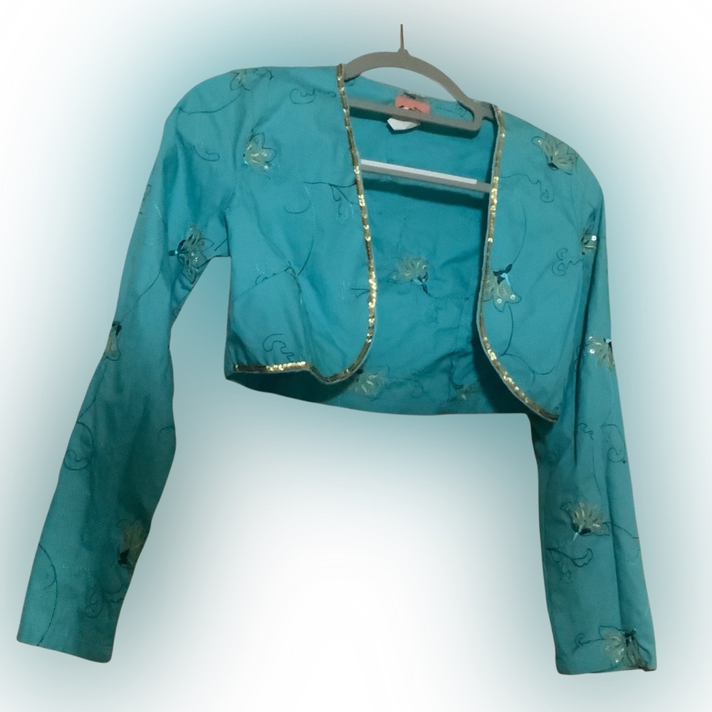 Exquz Turquoise Cropped shrug Jacket, new